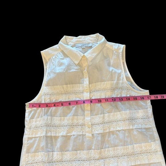 Ann Taylor LOFT White Cotton Sleeveless Ruffle Top Button Up Small - Picture 3 of 5